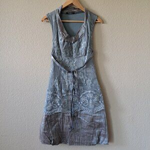 Siste's Vintage Y2K Chic Blue & Brown Sleeveless Shift Dress Size M/L